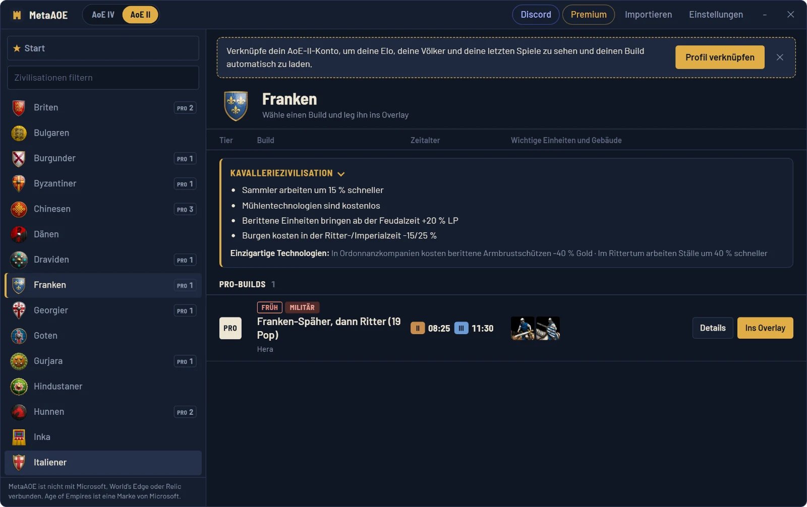 MetaAOE in AoE II: die Franken, ihre Boni und ein Build von Hera, bereit zum Senden ans Overlay