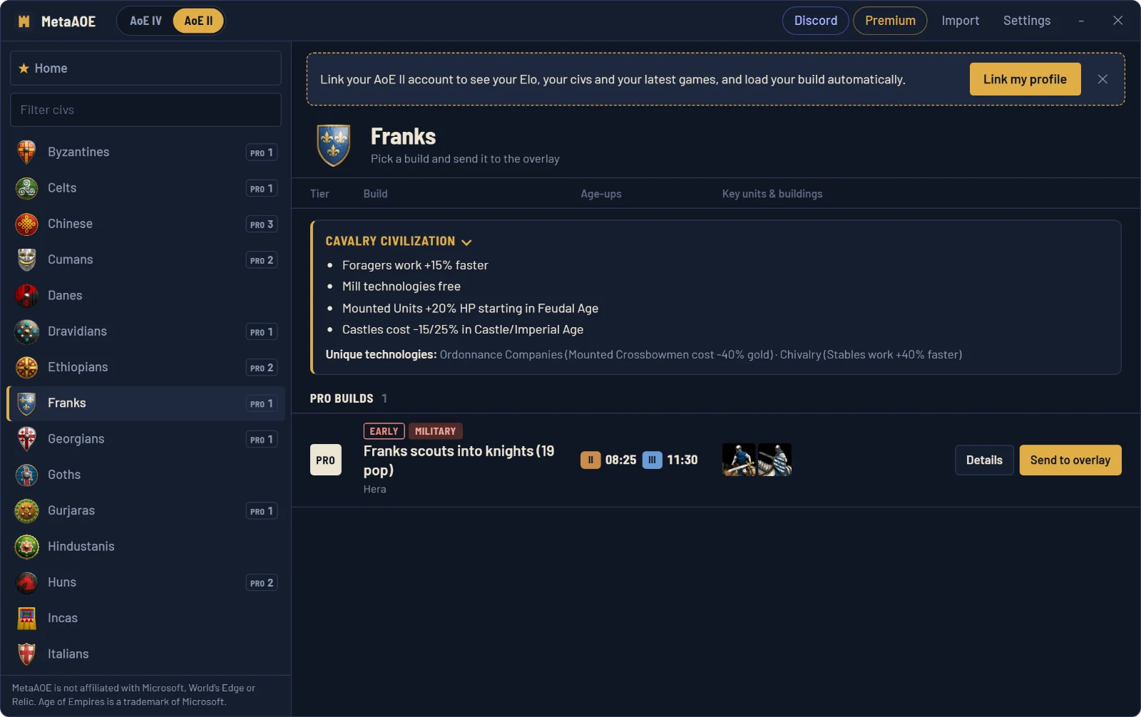 MetaAOE in AoE II: the Franks, their bonuses and a build by Hera, ready to send to the overlay