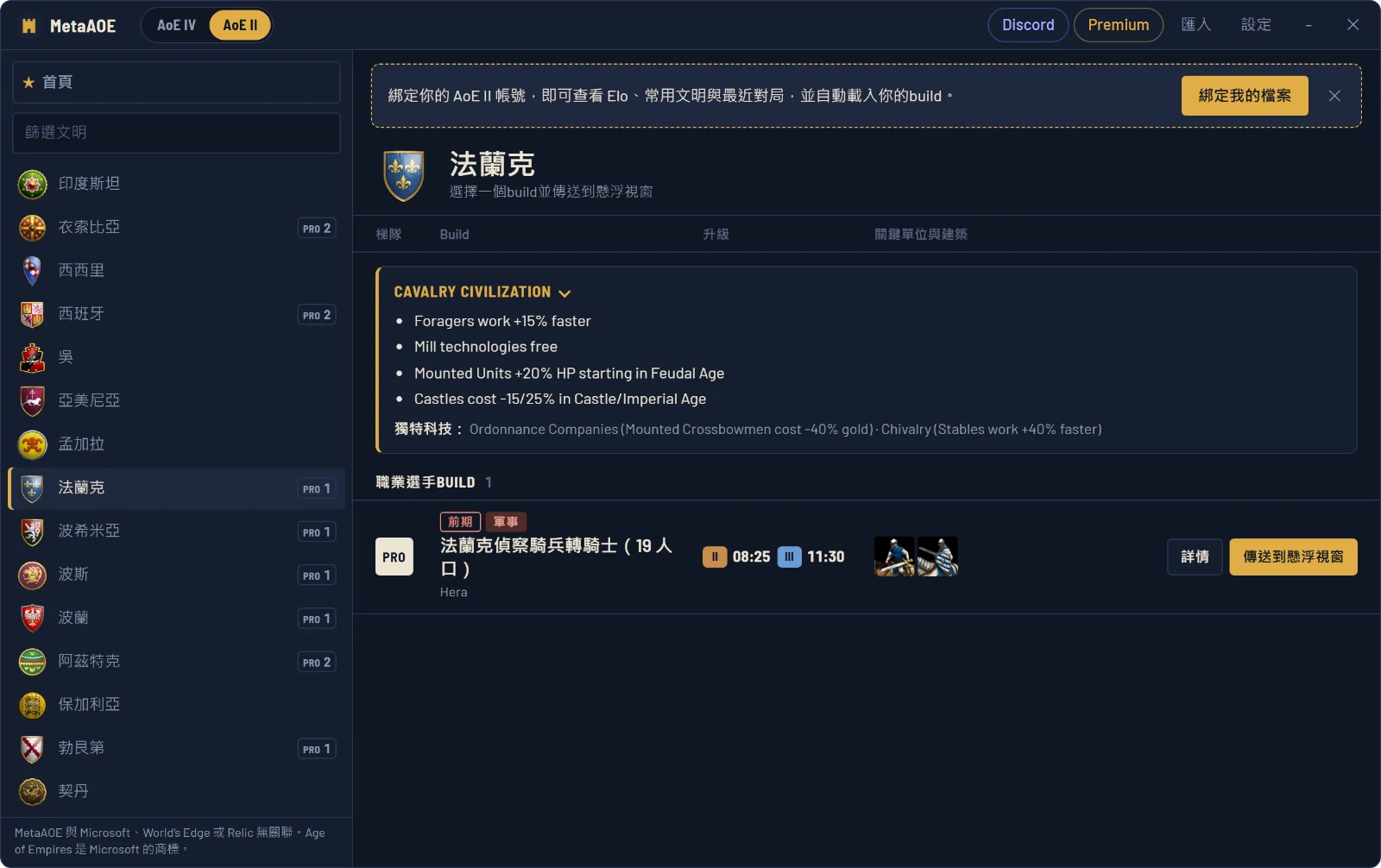 MetaAOE 中的世紀帝國2:法蘭克人、其文明加成,以及 Hera 的開局,已準備好傳送到浮動視窗